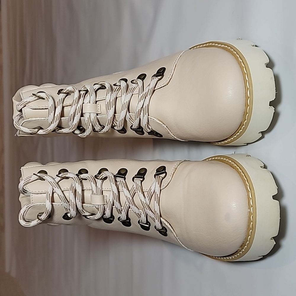 Kinsley boots full laceup beige lug soles hiking academia bohemian neutral